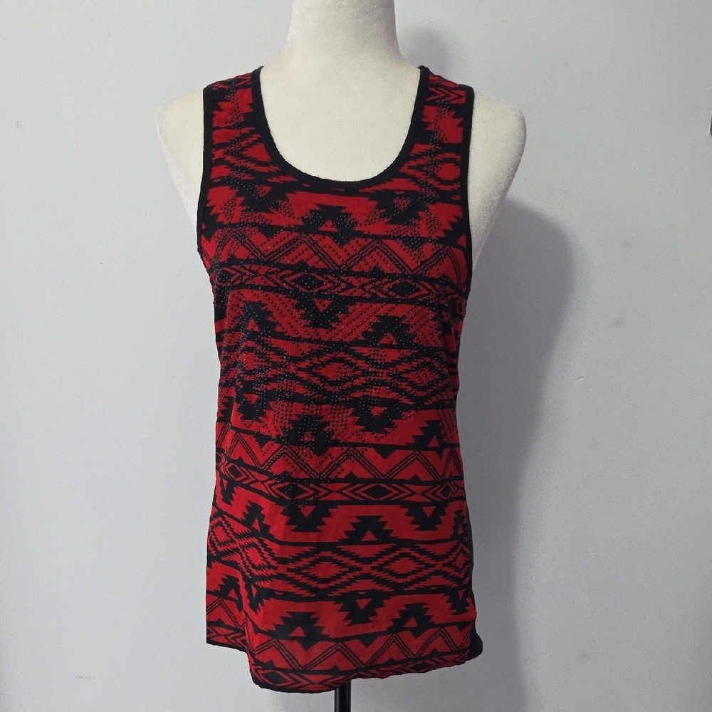 Express Red and Black Aztec Print Tank Top - Picture 1 of 9